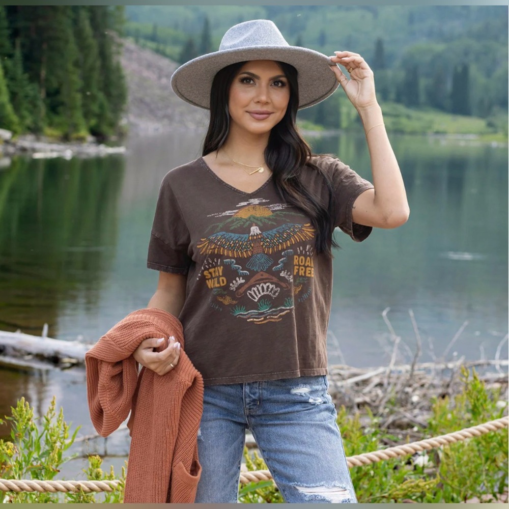 NWT Grace & Lace Relaxed Fit V-Neck Graphic Tee - Roam Free - Picture 4 of 6